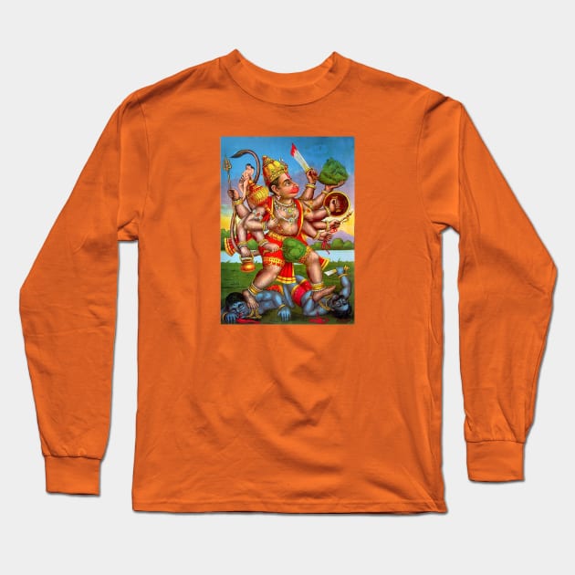 Hanuman Vadh Ahimahi, Ravi Varma Prensa Long Sleeve T-Shirt by mariasshop
